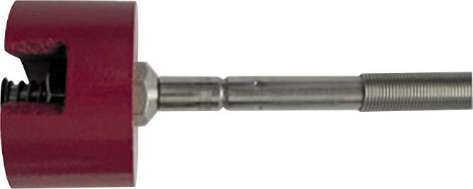 A red, cylindrical tool with a metal handle. The cylinder has a recess and houses a spring mechanism.