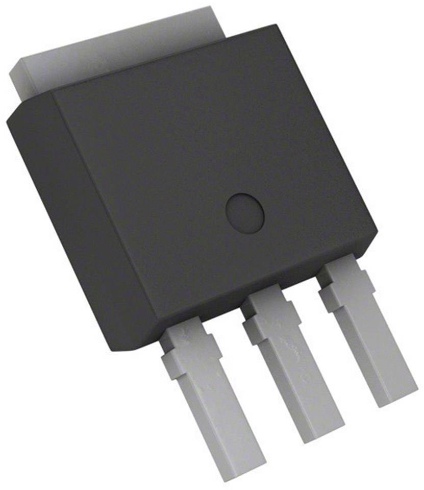 Black electronic component with three metal terminals at the bottom. Rectangular shape, used in electronic devices.
