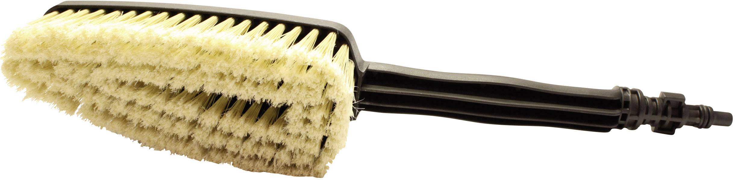 Brush with a plastic handle and dense, light-coloured bristles, shown from the side. Suitable for cleaning various surfaces.