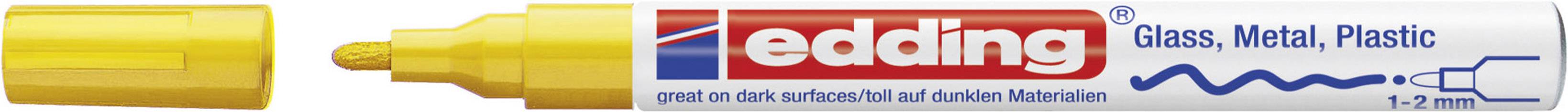 Yellow permanent marker with removable cap, suitable for glass, metal and plastic. Brand: Edding, Line width: 1-2mm.