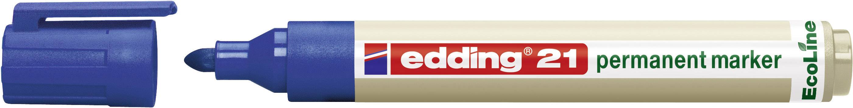 A blue, open Edding EcoLine permanent marker with a beige casing and inscription 'edding 21 permanent marker'.