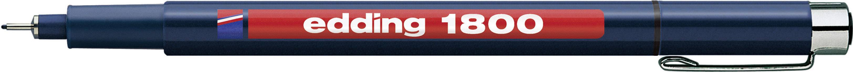 A blue Edding fibre-tip pen with the inscription 'edding 1800' on a red label on the pen's surface.