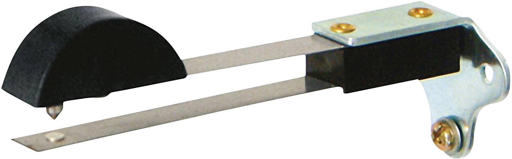 A needle control device with a curved black handle and two metal arms. It appears to be designed for mechanical control purposes.
