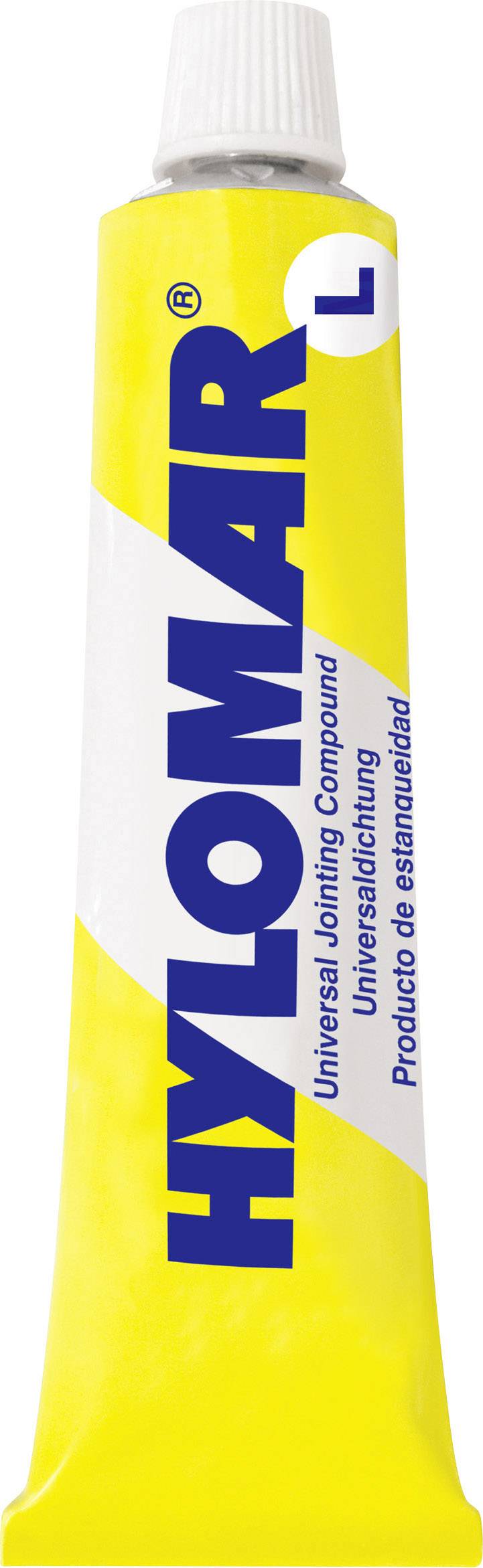 A yellow tube with a white cap, labelled: 'HYLOMAR L', 'Universal Jointing Compound', 'Universal Sealant'.