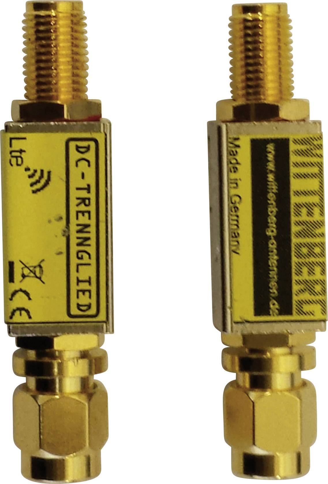 Two gold-coloured DC separation filters with yellow labels for LTE, each labelled with 'DC-TRENGLIED' and 'Made in Germany'.