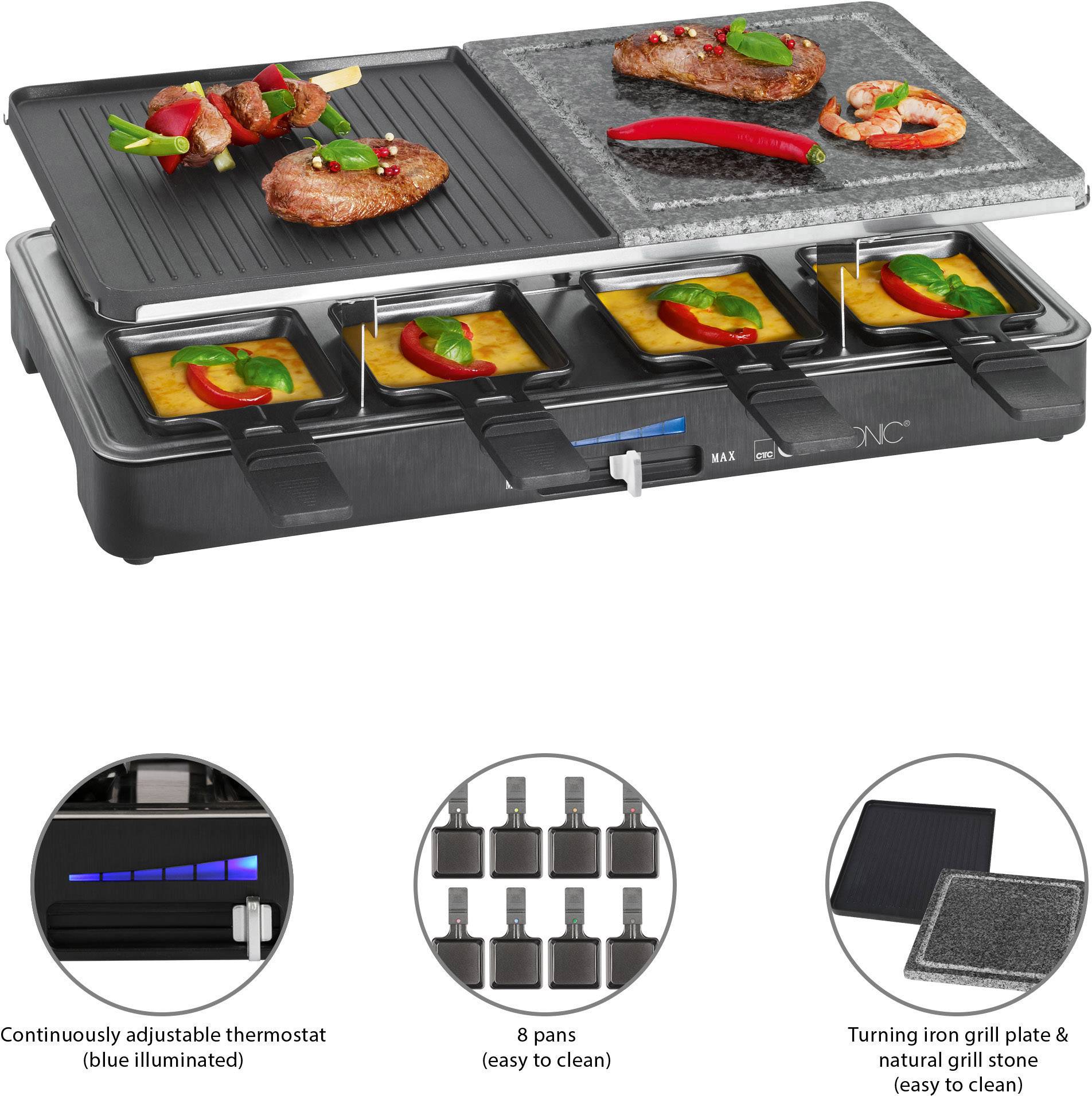 Clatronic RG 3518 Raclette 8 pannikins Black