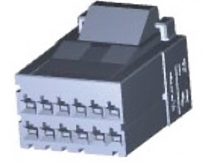 A black, rectangular electronic port with multiple slots in two rows, with a small lever mounted on it.