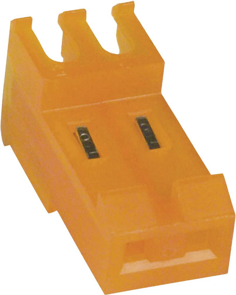 An orange connector with three openings, commonly used in electronic applications for connecting conductors.