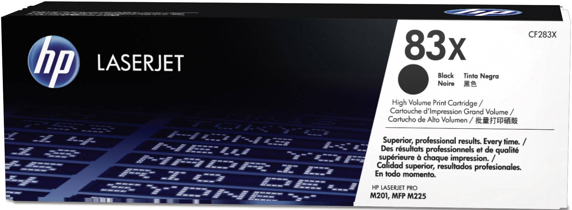 HP 83X printer cartridge, black, high page yield. Compatible with HP LaserJet Pro M201, MFP M225.