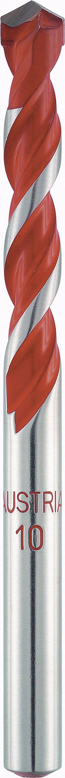 Milling cutter with a red, spiral-shaped cutting blade and silver shaft, with the inscription 'AUSTRIA 10'.