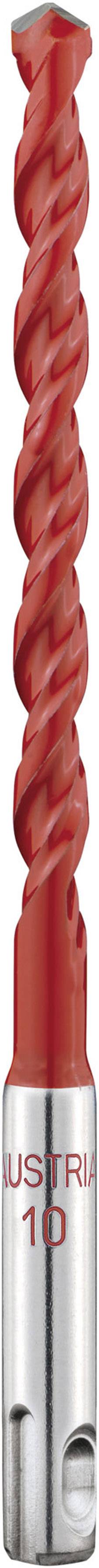 Red spiral drill bit with metal shank, suitable for hand and industrial machines, shows size '10' on the metal connection.