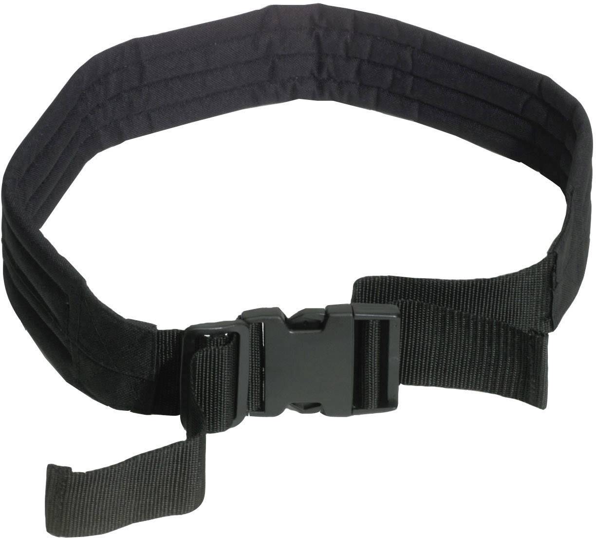 Black safety belt with click fastener and adjustable strap, suitable for outdoor activities or tactical equipment.