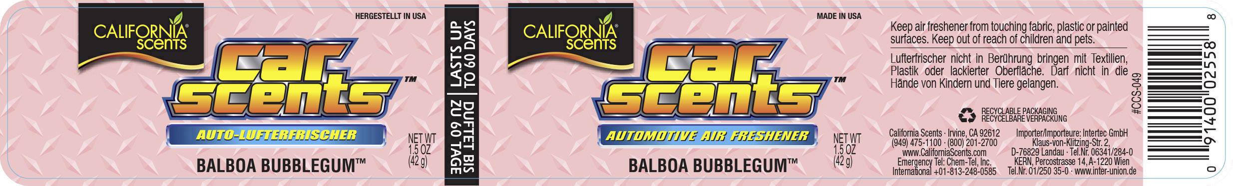 California Scents Can California Car Scents Balboa Bubblegum Bubble Gum 1 pc(s)