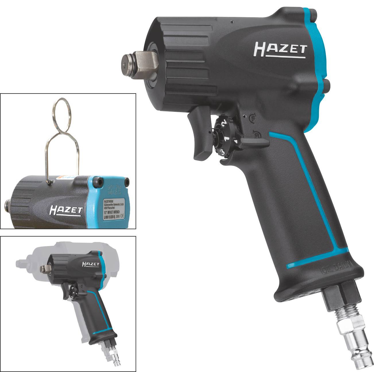 Hazet 9012M Pneumatic impact driver Tool holder: 1/2" (12.5 mm) male square Torque (max.): 678 Nm