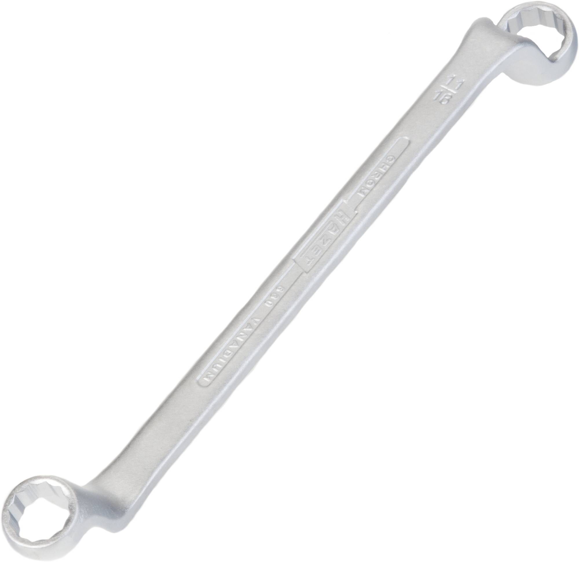 A silver-coloured spanner with two open ends of different sizes.