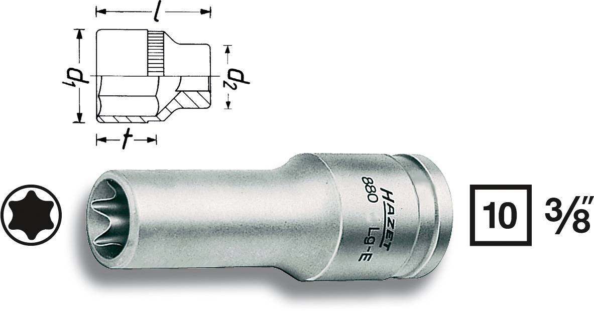 Hazet socket insert, size 10 mm, model 880, with technical diagram for dimensions and 3/8 inch connection.