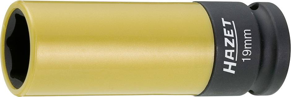 This is a golden Hazet 19mm socket. It has a black base with the inscription 'HAZET 19mm'.