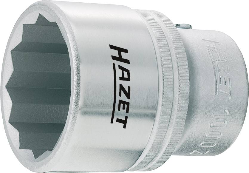 Close-up of a silver Hazet socket wrench with a twelve-sided bolt, metallic finish, ideal for mechanical work.