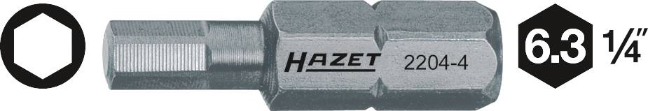 Hazet hexagonal screwdriver insert, model number 2204-4, identifiable with 6.3 mm (1/4 inch) size specification.