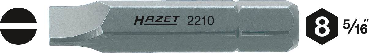 Hazet screwdriver bit, model number 2210, for slotted screws. Size: 8 mm or 5/16 inch.