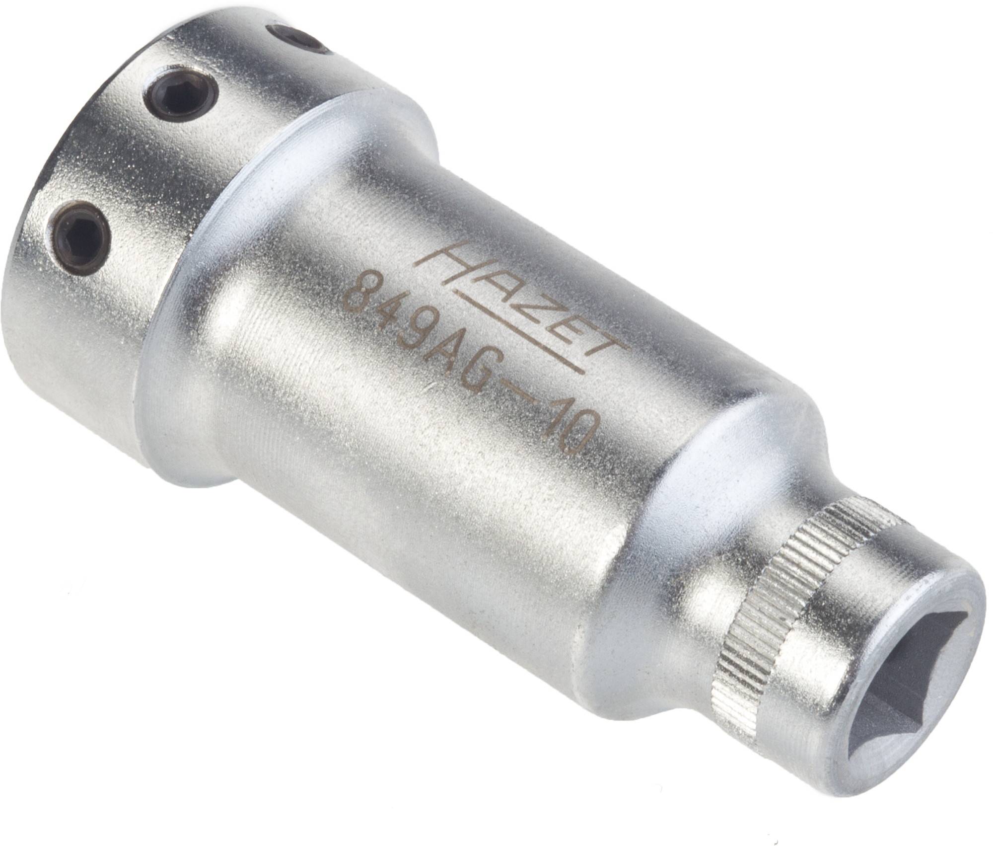 A silver socket with the inscription 'HAZET 849AG-10', suitable for precise mechanical work.