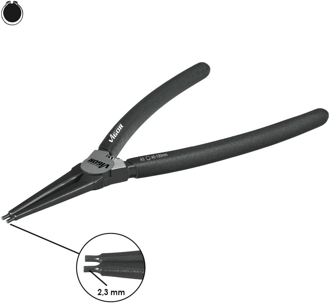 Vigor V2792 Circlip pliers Suitable for Outer rings 40-100 mm Tip shape (details) Straight