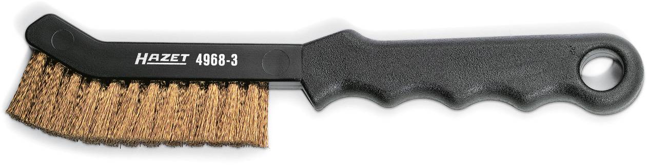 Wire brush with a black, ergonomic handle and engraved brand inscription. Gold-coloured bristles, model number '4958-3'.