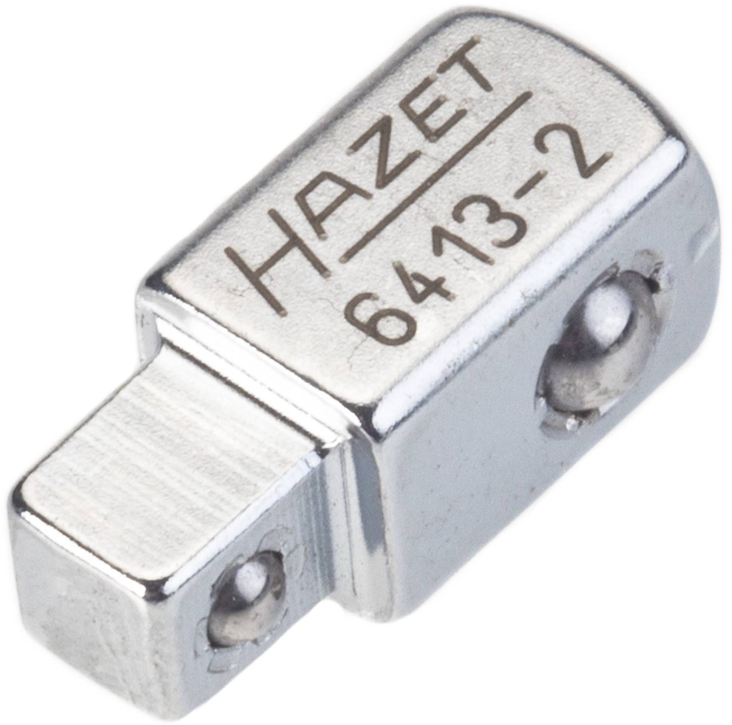 Metal adapter by Hazet, model number 6413-2, with a square drive. Used for tool connections or adaptations.
