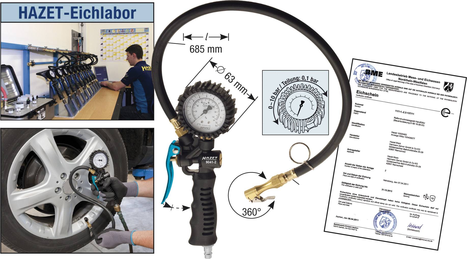 Hazet 9041-2CERT Pneumatic tyre inflator 1/4" (6.3 mm)