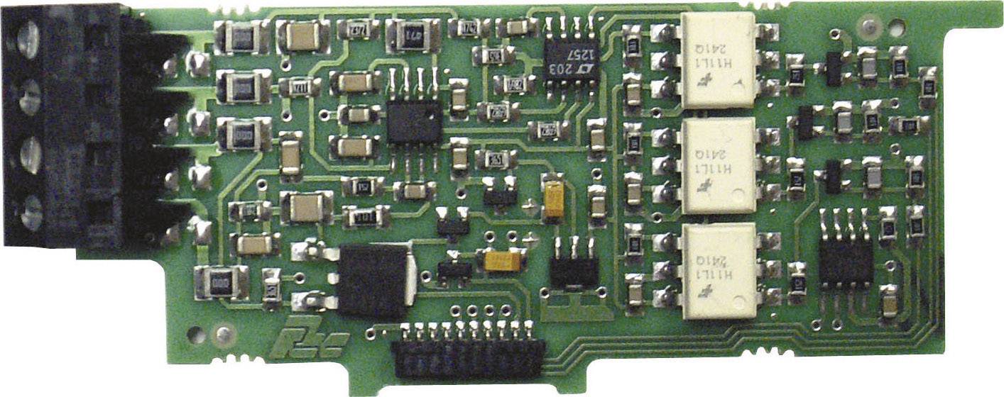 A green electronic circuit board with various microchips and components used for controlling electronic devices.