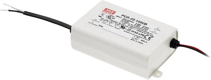 MW Mean Well PCD-25-1050B LED driver Constant current 25 W 1.05 A 16 - 24 V DC dimmable, PFC circuit, Surge protection, Suitable
