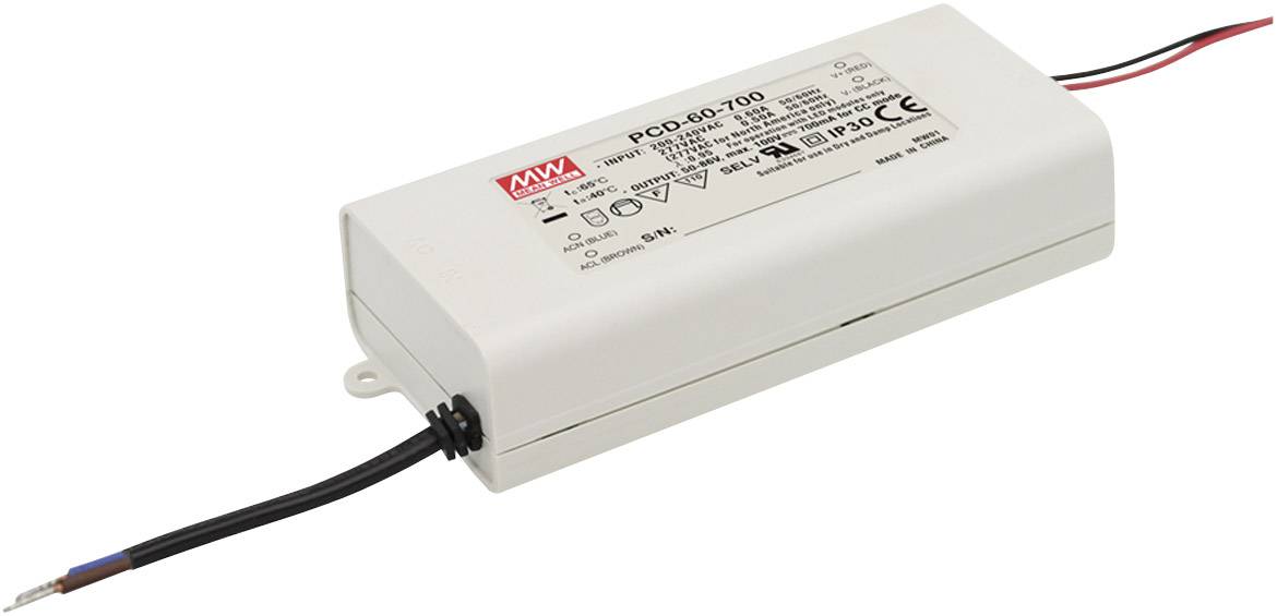 MEAN WELL PCD-60-500B LED driver Constant current 57 W 0.5 A 70 - 108 V DC dimmable, PFC circuit, Surge protection, Suitable for