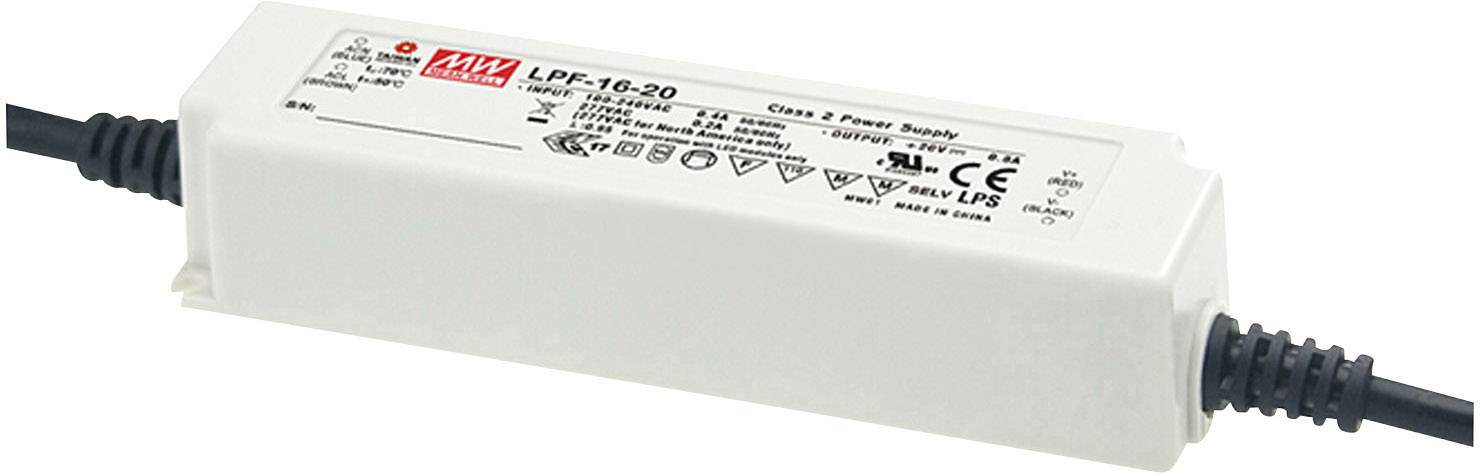 MW Mean Well LPF-16D-24 LED driver, LED transformer Constant voltage, Constant current 16.08 W 0.8 A 13.2 - 24 V DC dimmable, PFC