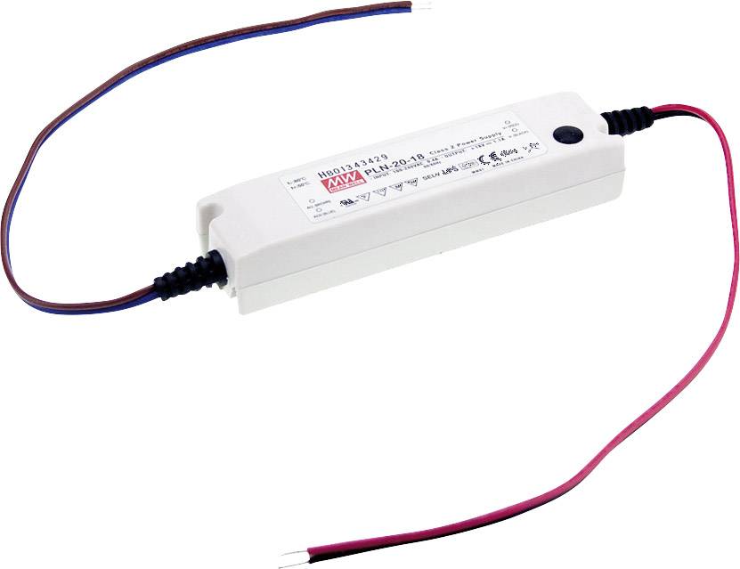 MW Mean Well PLN-20-12 LED driver, LED transformer Constant voltage, Constant current 19 W 1.6 A 9 - 12 V DC PFC circuit, Surge