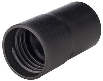A black, cylindrical pipe section with thread, shown from the side.