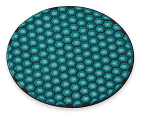 Round underlay with a honeycomb pattern in turquoise and black tones.