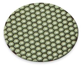 A circular honeycomb structure with a hexagonal pattern in light green on a white background.