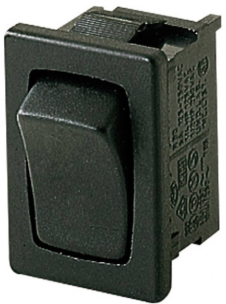 Black toggle switch with rectangular frame.