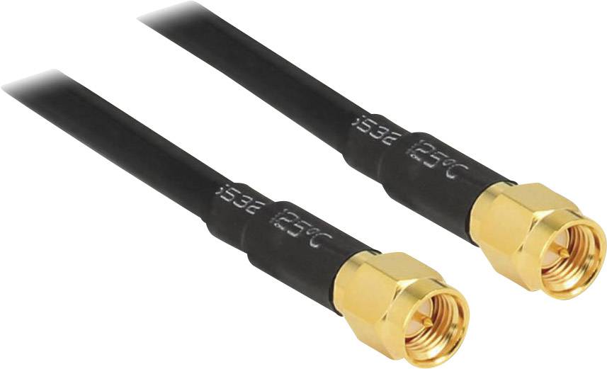 Two black coaxial cables with gold-plated connectors, suitable for connecting aerials or digital television receivers.