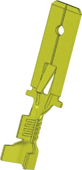 A yellow plastic connecting component, suitable for electrical or mechanical applications with a tapered end.