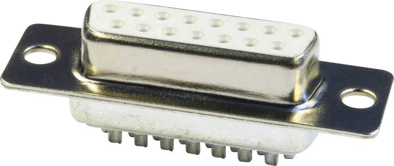 A D-sub plug with 15 female pins. Suitable for connections in electronics or data transmission.