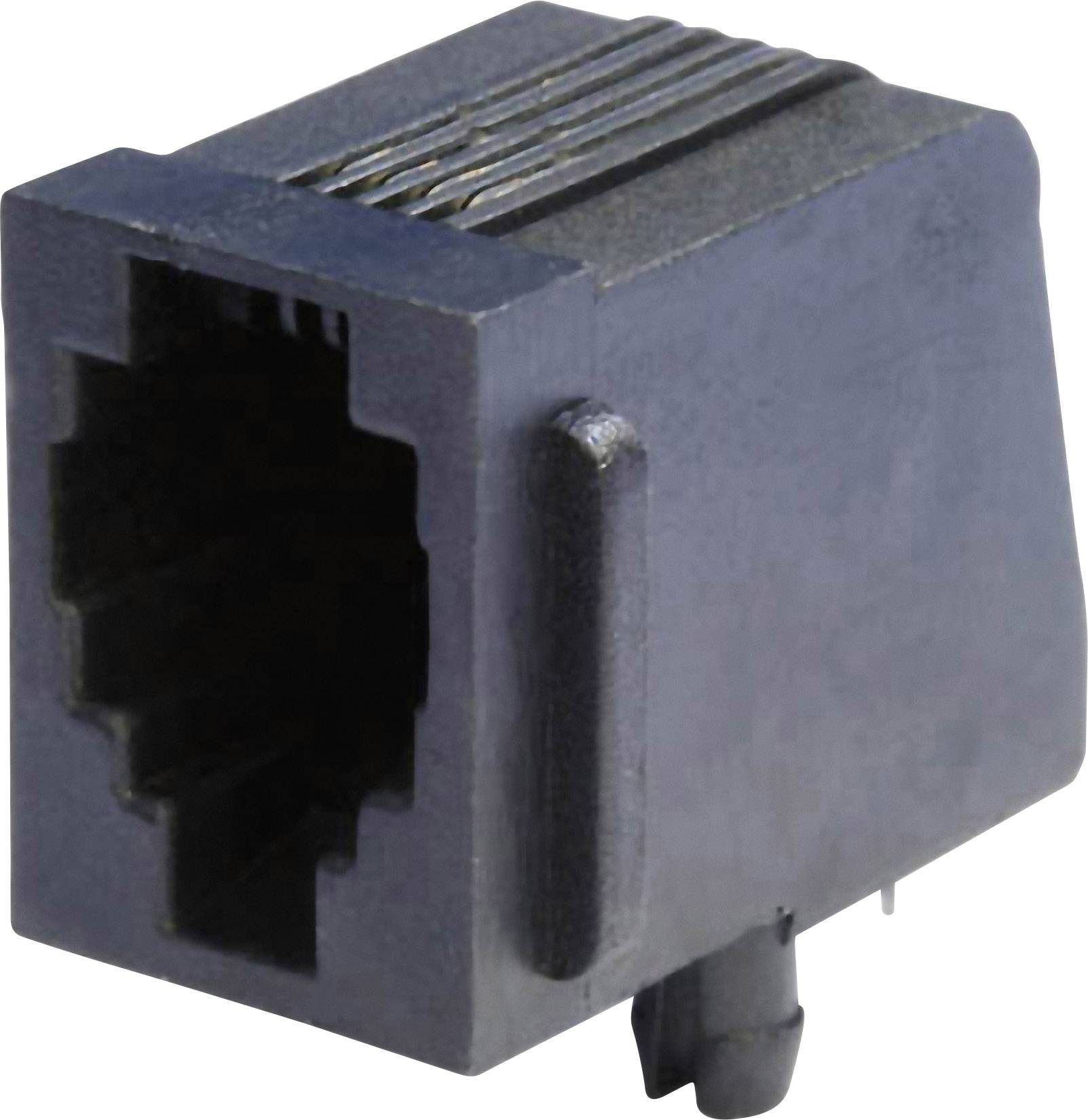 A black RJ45 network socket, commonly used for Ethernet connections in computer networks.