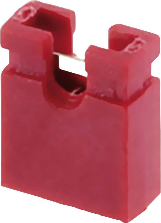 Red jumper cable on a white background. Electronic component for connecting circuit pins.