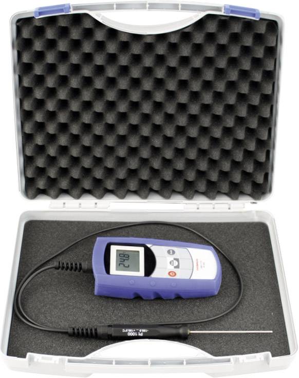 Digital thermometer in a protective foam case with a display reading of '20.8'. Suitable for precise temperature measurements.