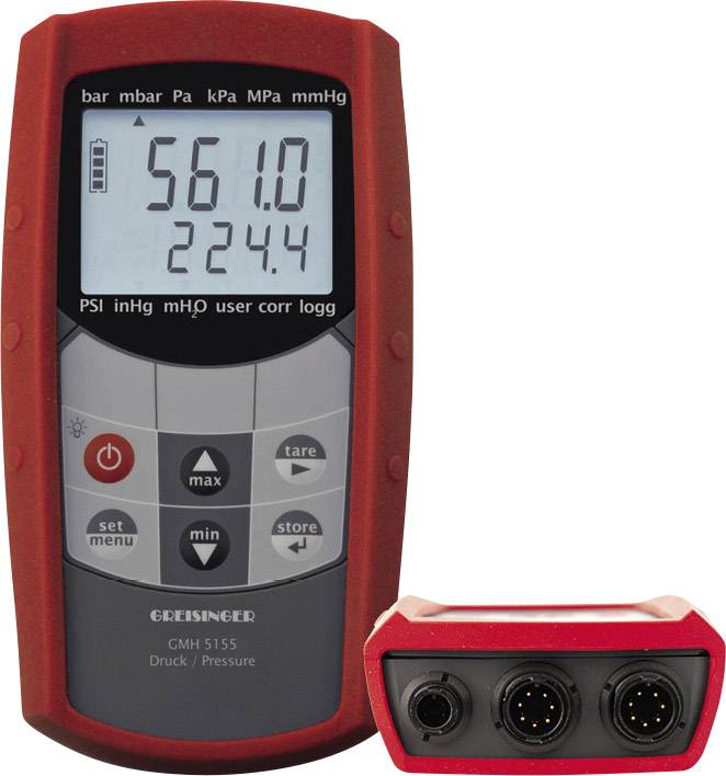 Digital pressure measuring device with a red border shows the values '561.0' and '224.4'. Below are several control buttons.