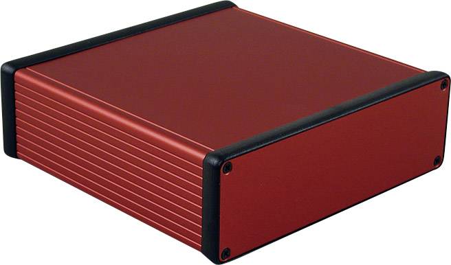 Red, rectangular metal casing with black corners.