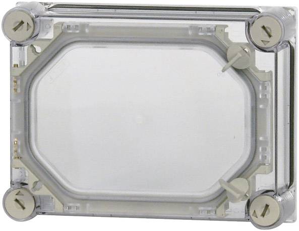 A rectangular, transparent plastic enclosure with screw fixings at the corners, suitable for electronic components.