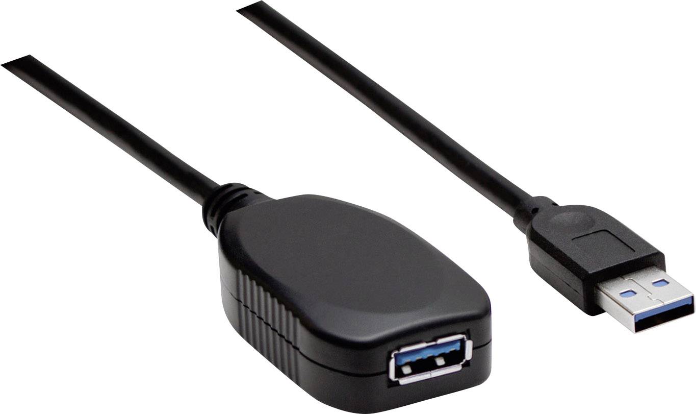 Manhattan USB cable USB 3.2 1st Gen USB-A plug, USB-A socket 5.00 m Black 150712