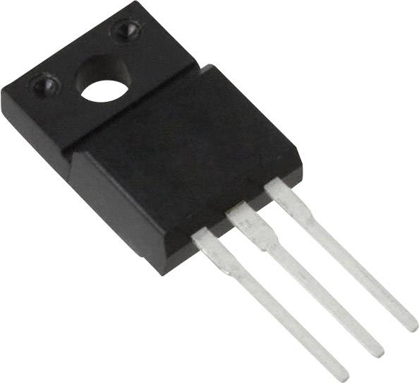A TO-220 package, a standard housing for electronic components with three protruding metal pins for mounting and use.