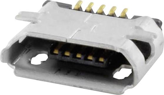 Close-up of a micro-USB connector with gold-plated contacts, suitable for electronic devices.